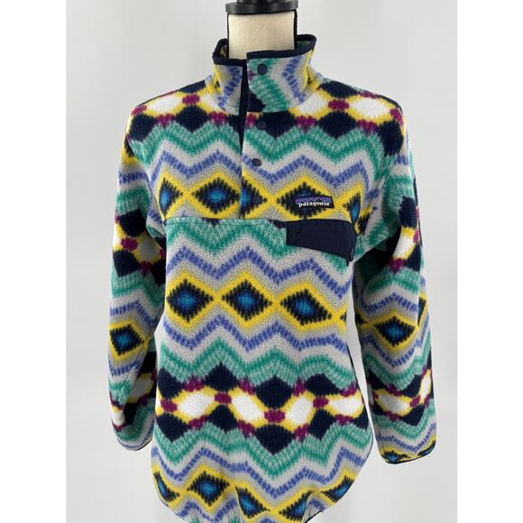 Patagonia Womens Synchilla Fleece Jacket Navy Timber Twist Geometric Size L - Picture 2 of 10